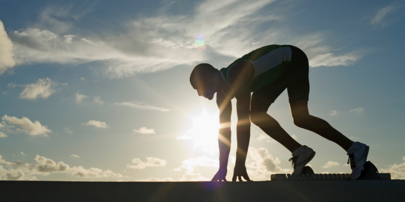 A runner prepares for a race