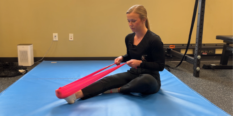 Dr. Bailee Mims demonstrates an exercise and stretch good for pointe shoe prep.